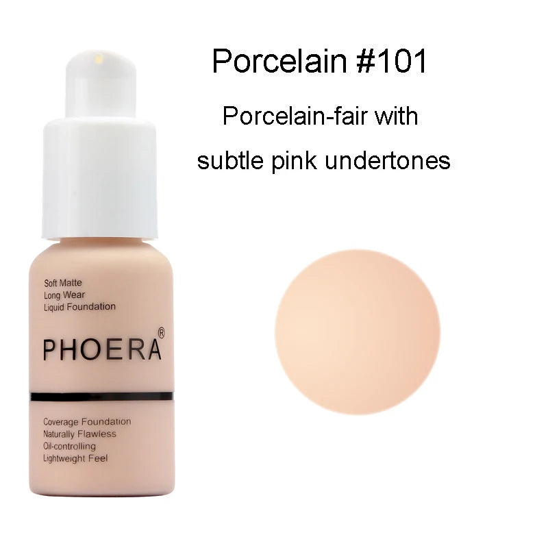 PHOERA Face Foundation Cream Oil Control Brighten Waterproof Concealer Facial Matte Base Make Up Liquid Foundation MakeupTSLM1