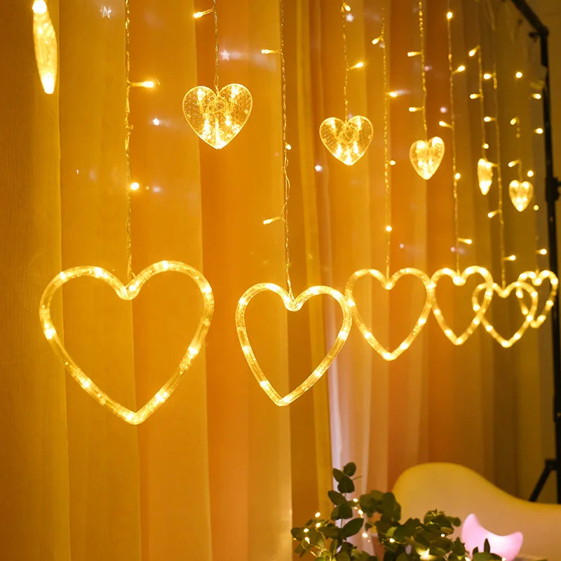 3.5M Curtain Garland Heart-shaped LED Fairy String Lights 220V/110V For Valentine Day Bedroom Christmas Wedding Party Decoration