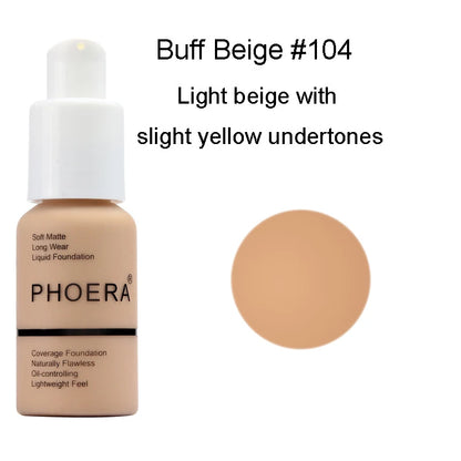 PHOERA Face Foundation Cream Oil Control Brighten Waterproof Concealer Facial Matte Base Make Up Liquid Foundation MakeupTSLM1