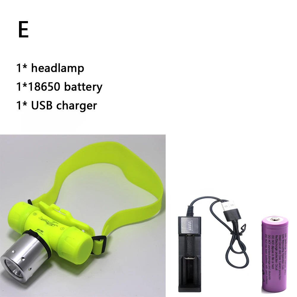 Diving Headlamp T6 LED Underwater Diving Headlight 3800 Lumen 10w Dive Flashlight Head Light Torch + battery/Charger/box