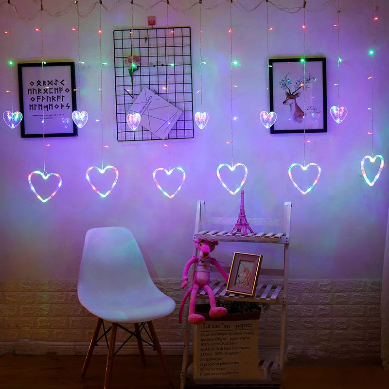 3.5M Curtain Garland Heart-shaped LED Fairy String Lights 220V/110V For Valentine Day Bedroom Christmas Wedding Party Decoration