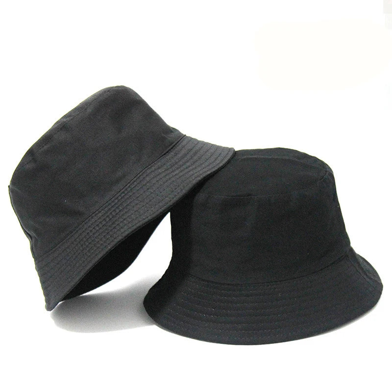 Black Solid Dots Bucket Hat Two Side Wear Unisex Simple Bob Caps Hip Hop Gorros Men Women Panama Cap Beach Fishing Boonie Sunhat