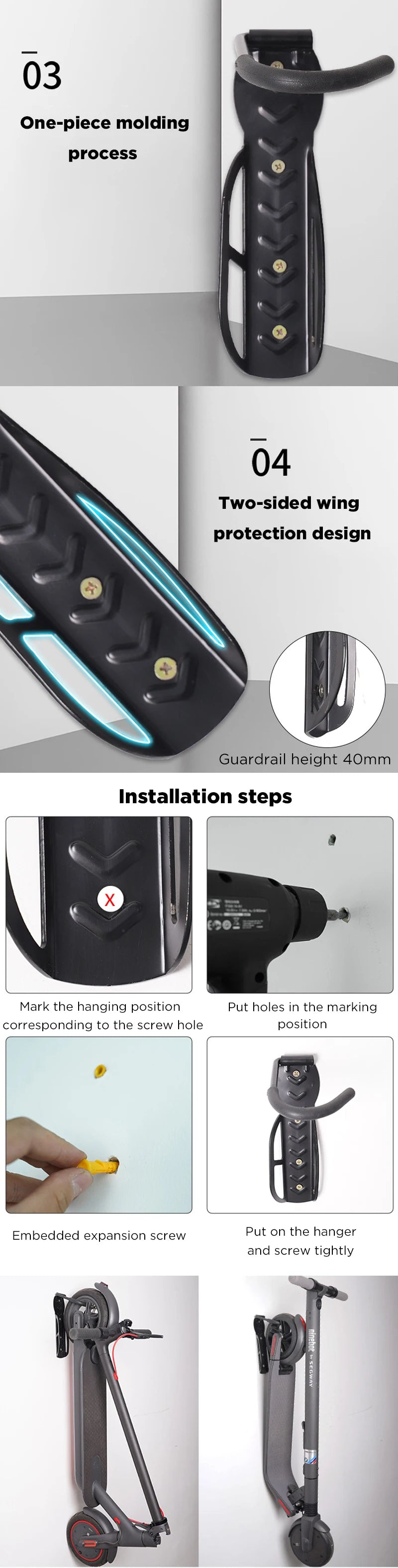 Scooter Wall Holder For Xiaomi M365 For Ninebot Max G30 ES1 ES2 Electric Storage Hanger Stand Load 50kg