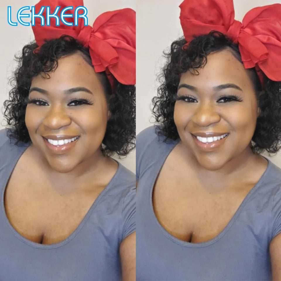 Lekker Colored Short Pixie Afro Kinky Curly Bob 100% Human Hair Wigs With Bangs For Women Brazilian Remy Hair Ombre Brown Wigs