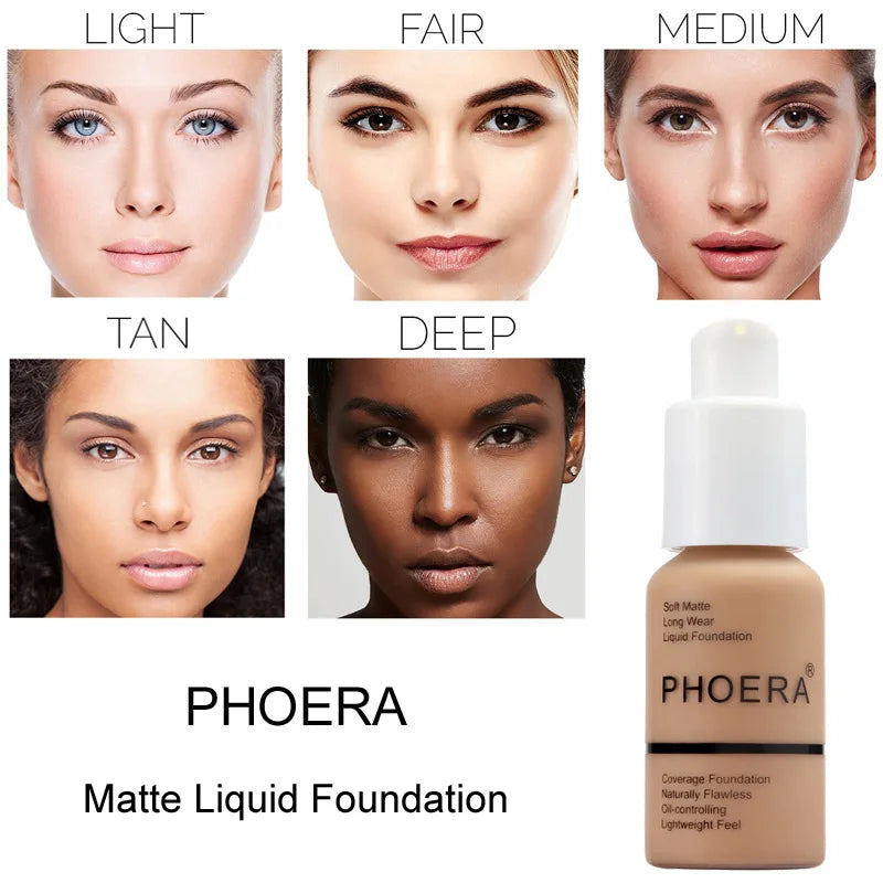 PHOERA Face Foundation Cream Oil Control Brighten Waterproof Concealer Facial Matte Base Make Up Liquid Foundation MakeupTSLM1