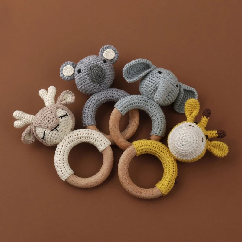 1pc Baby Teether Safe Wooden Toys Mobile Pram Crib Ring DIY Crochet Giraffe Deer Rattle Soother Product