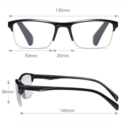 Square Half Frame Reading Glasses Men Resin Clear Magnifying Presbyopic Glasses Black  +75 125 175 225 275 325 375