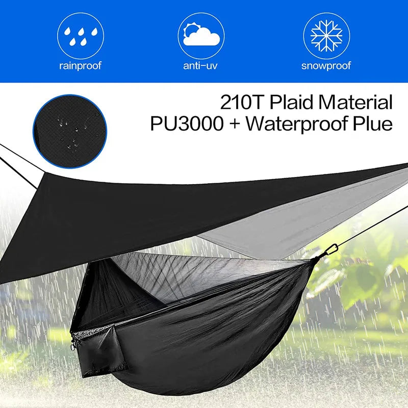 Camping Hammock with Bug Net and Rainfly Tarp,118x118in Portable Waterproof and UV Protection Hammock Tent for Indoor, Outdoor