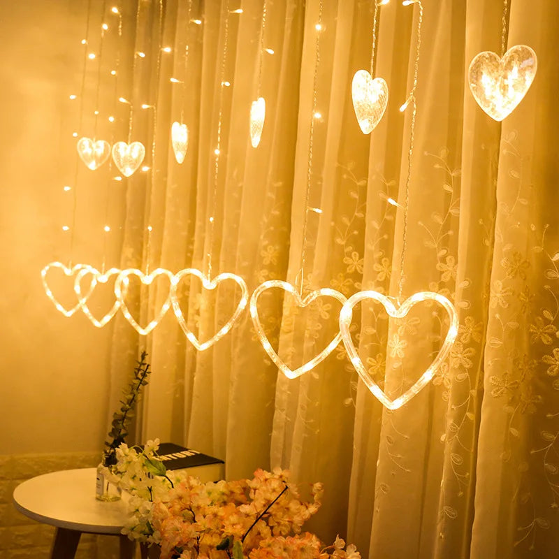 3.5M Curtain Garland Heart-shaped LED Fairy String Lights 220V/110V For Valentine Day Bedroom Christmas Wedding Party Decoration