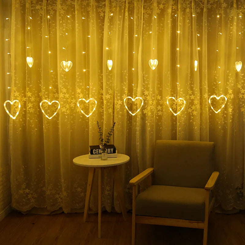 3.5M Curtain Garland Heart-shaped LED Fairy String Lights 220V/110V For Valentine Day Bedroom Christmas Wedding Party Decoration