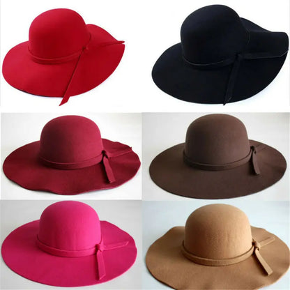 Wide Large Brim Wool Felt Cap Summer Beach Women GIrl Lady Travel Floppy Beach Sun Hat Foldable Black Red Camel