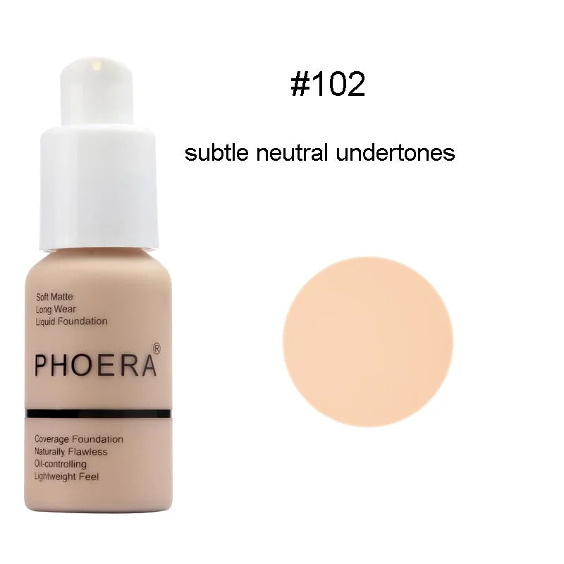 PHOERA Face Foundation Cream Oil Control Brighten Waterproof Concealer Facial Matte Base Make Up Liquid Foundation MakeupTSLM1