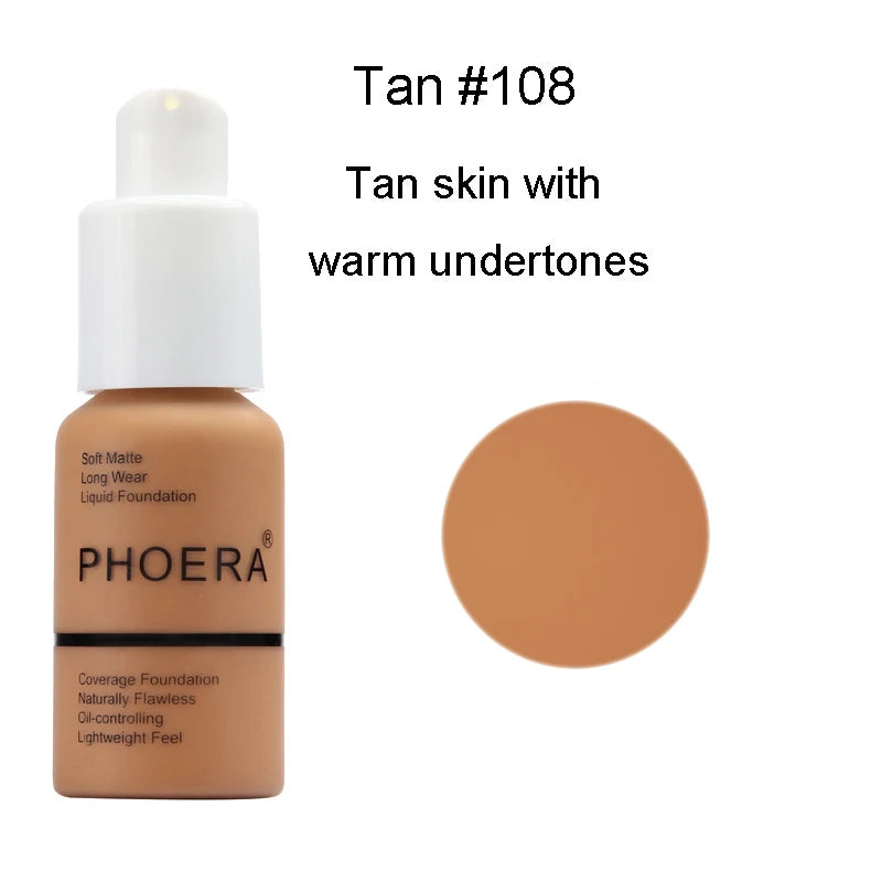 PHOERA Face Foundation Cream Oil Control Brighten Waterproof Concealer Facial Matte Base Make Up Liquid Foundation MakeupTSLM1