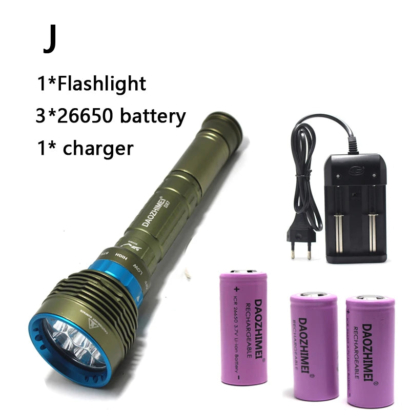 2024 new 8000LM high power Waterproof Diving Flashlight T6 L2 Underwater light 3 Modes 18650/26650 Scuba Flash Light