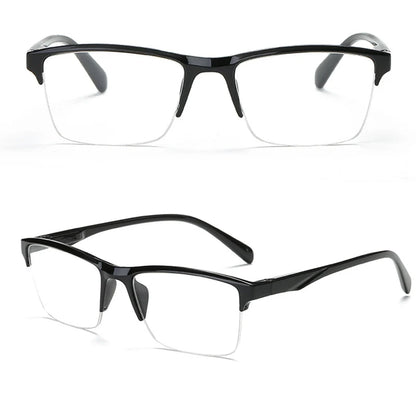 Square Half Frame Reading Glasses Men Resin Clear Magnifying Presbyopic Glasses Black  +75 125 175 225 275 325 375