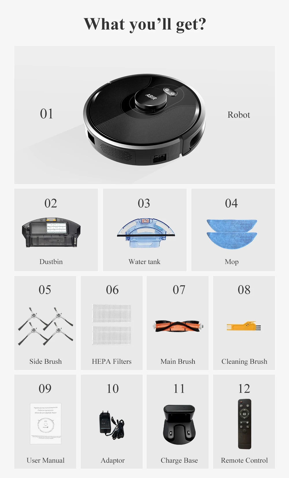 Robot Vacuum Cleaner ABIR X8,Laser Lidar,6500pa Suction,Multi-Floor Map,UV Lamp,TOF Wisdom,APP Restricted Area,Smart Home Mop