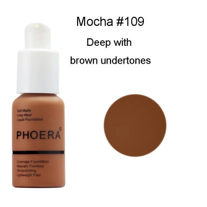 PHOERA Face Foundation Cream Oil Control Brighten Waterproof Concealer Facial Matte Base Make Up Liquid Foundation MakeupTSLM1