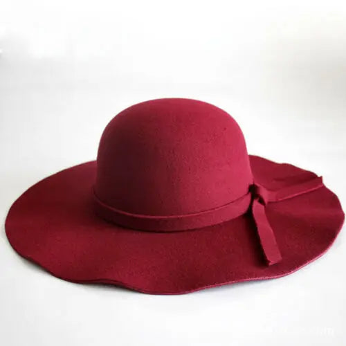 Wide Large Brim Wool Felt Cap Summer Beach Women GIrl Lady Travel Floppy Beach Sun Hat Foldable Black Red Camel