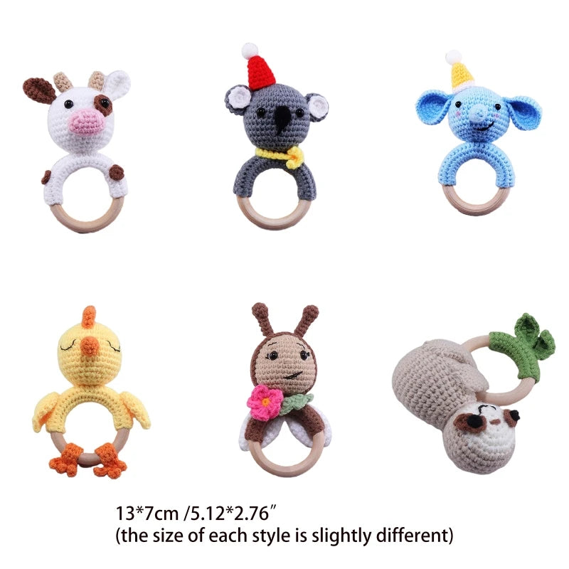 1pc Baby Teether Safe Wooden Toys Mobile Pram Crib Ring DIY Crochet Giraffe Deer Rattle Soother Product