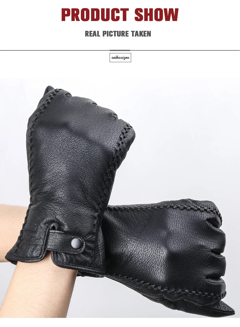 Fashion Buckskin real women's leather gloves,Comfortable warm women's winter gloves Cold protection gloves for women - 2265