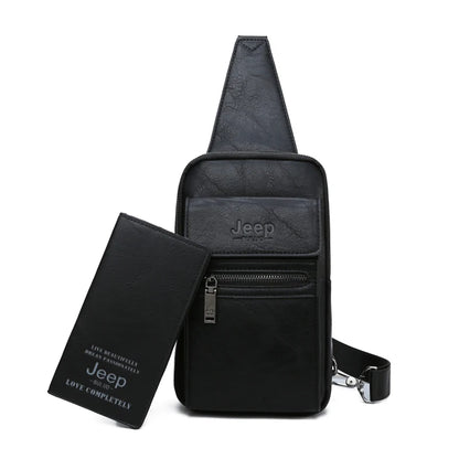 JEEP BULUO High Quality Split Leather Shoulder Crossbody Bag Men Chest Bags For Young Man Famous Brand Sling Bags