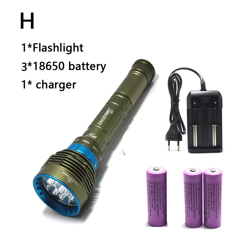 2024 new 8000LM high power Waterproof Diving Flashlight T6 L2 Underwater light 3 Modes 18650/26650 Scuba Flash Light