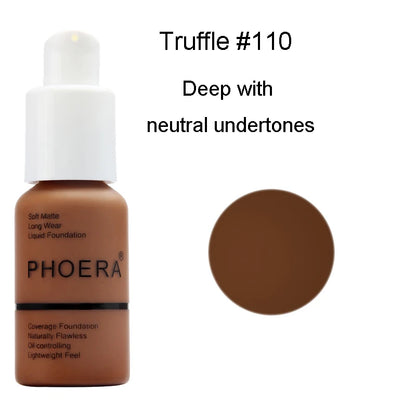 PHOERA Face Foundation Cream Oil Control Brighten Waterproof Concealer Facial Matte Base Make Up Liquid Foundation MakeupTSLM1