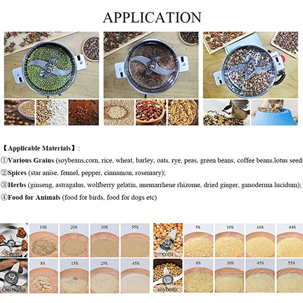 800G Herb Grinder Coffee Machine Grain Spices Mill Medicine Wheat Mixer Dry Food Grinder Big Capacity Stainless Steel