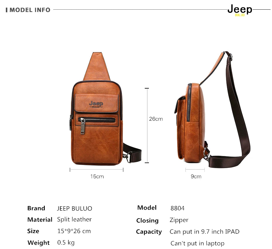 JEEP BULUO High Quality Split Leather Shoulder Crossbody Bag Men Chest Bags For Young Man Famous Brand Sling Bags