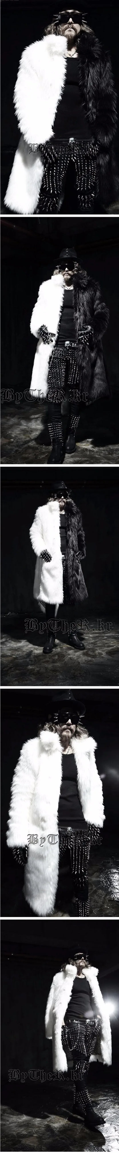 Winter new men's fur coat long fox fur coat casual warm jacket black and white colored windbreaker