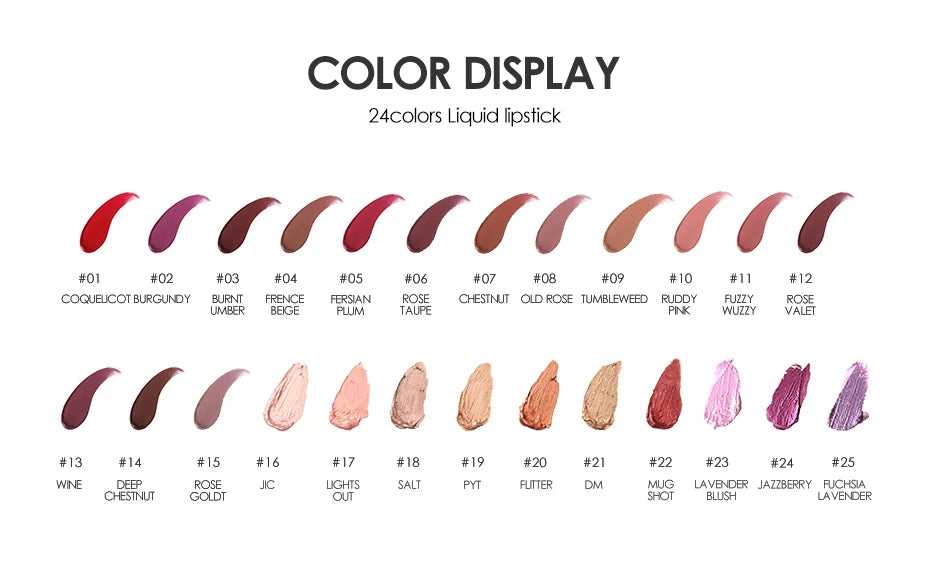 FOCALLURE Waterproof Liquid Lipstick Batom Red Velvet Lip Tint Brown Nude Matte Colourful Lipstick Makeup Cosmetics Maquiagem