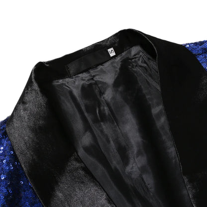 Black Sequin One Button Shawl Collar Suit Jacket Men Bling Glitter Nightclub Prom DJ Blazer Jacket Men Stage Clothes for Singers