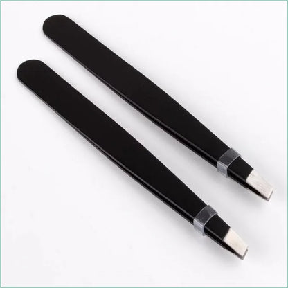 Black Eyebrow Tweezers Stainless Steel Slant Tip Hair Removal Makeup Tool Kit Eyelashes Extension  Double Eyelid  Application