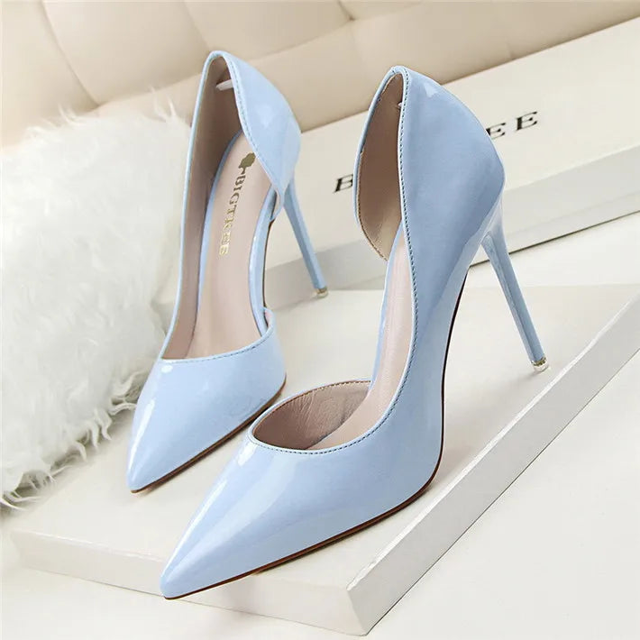 BIGTREE Shoes New Patent Leather Woman Pumps Pointed Stiletto Fashion Women Work Shoes Sexy Cut-Outs High Heel Shoe Ladies Party