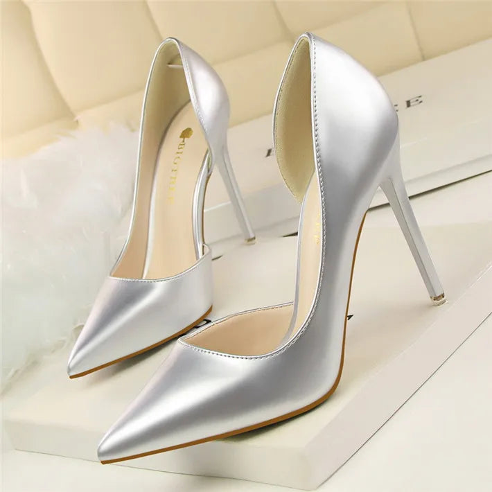 BIGTREE Shoes New Patent Leather Woman Pumps Pointed Stiletto Fashion Women Work Shoes Sexy Cut-Outs High Heel Shoe Ladies Party