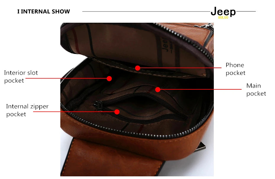 JEEP BULUO High Quality Split Leather Shoulder Crossbody Bag Men Chest Bags For Young Man Famous Brand Sling Bags