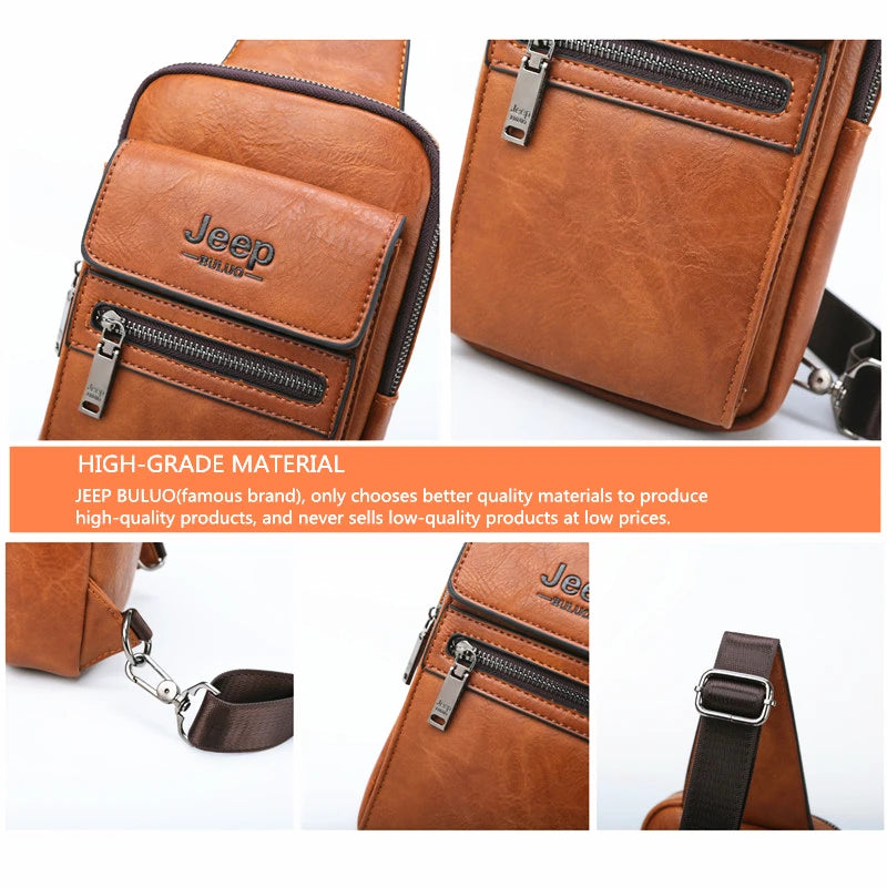 JEEP BULUO High Quality Split Leather Shoulder Crossbody Bag Men Chest Bags For Young Man Famous Brand Sling Bags