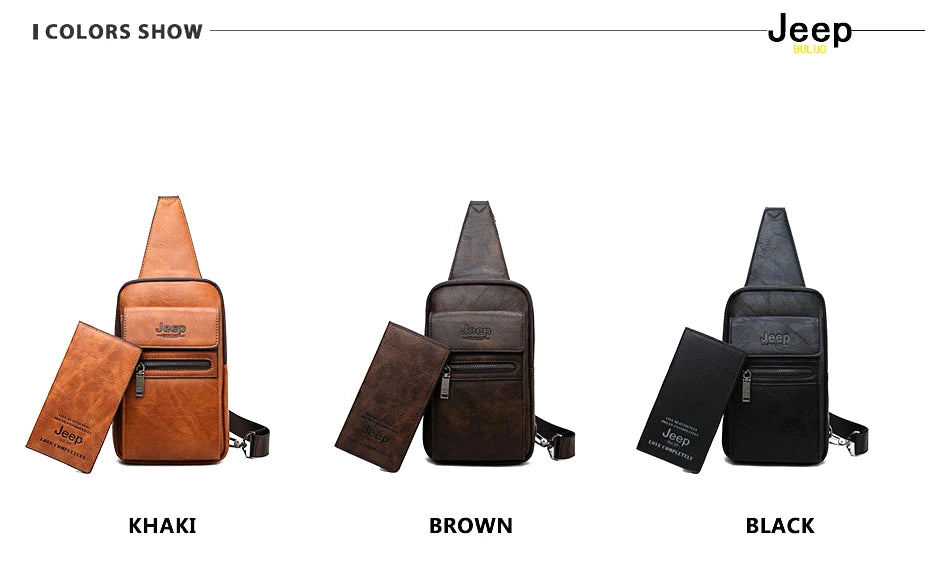 JEEP BULUO High Quality Split Leather Shoulder Crossbody Bag Men Chest Bags For Young Man Famous Brand Sling Bags