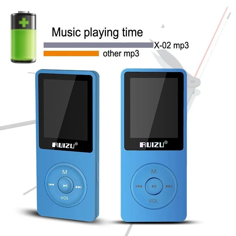 100% Original RUIZU X02  MP3 Player  With 1.8 Inch Screen Can Play 100 hours, 8gb With FM,E-Book,Clock,Data music player