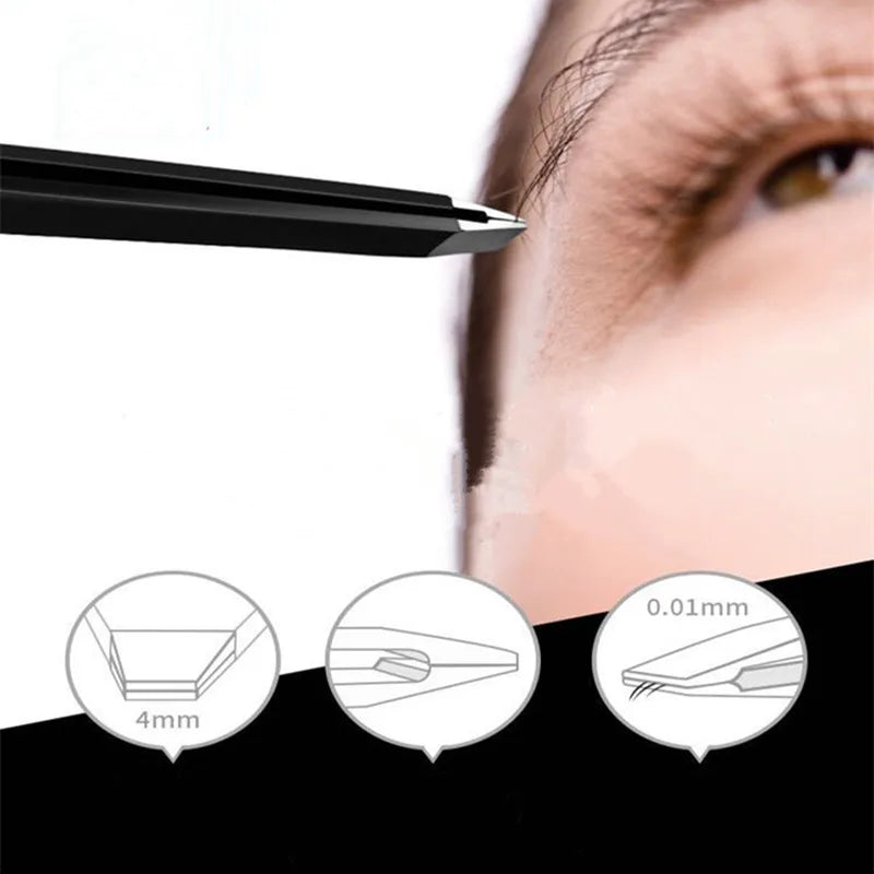 Black Eyebrow Tweezers Stainless Steel Slant Tip Hair Removal Makeup Tool Kit Eyelashes Extension  Double Eyelid  Application