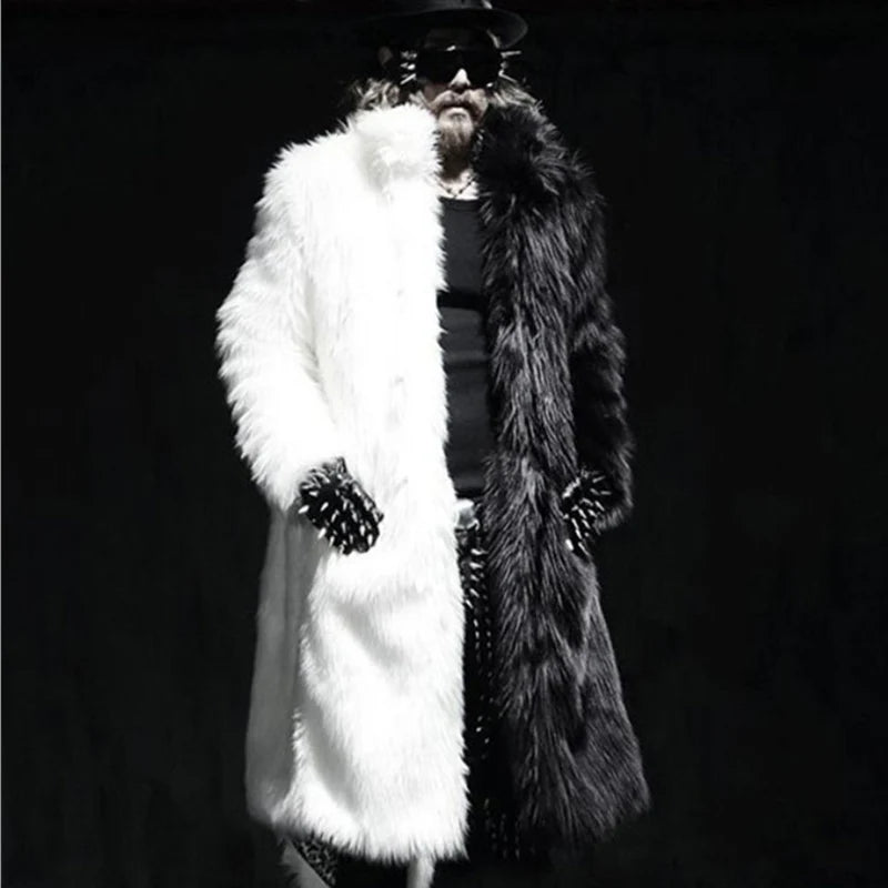 Winter new men's fur coat long fox fur coat casual warm jacket black and white colored windbreaker