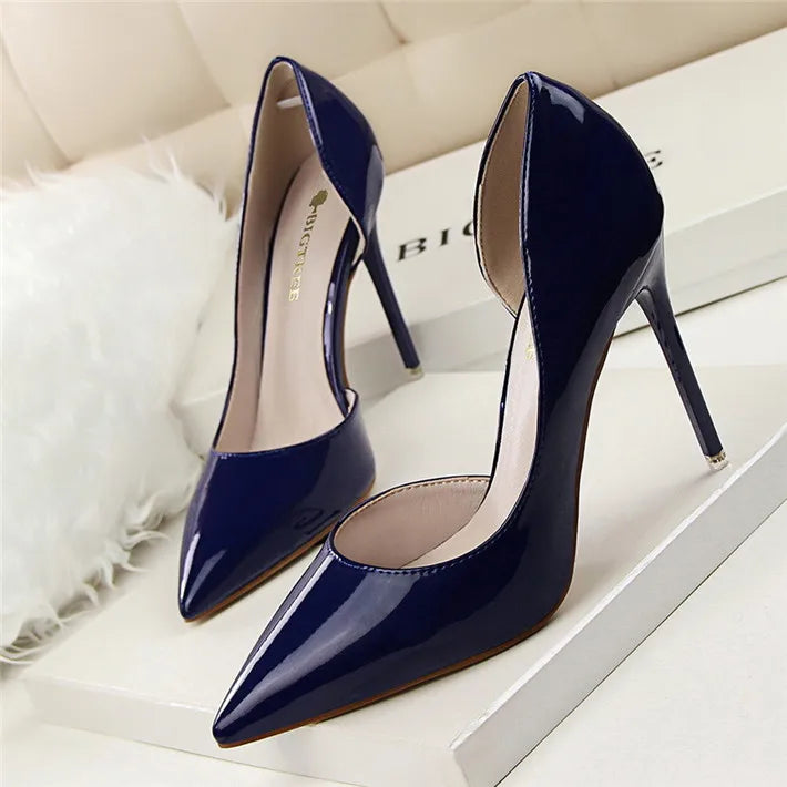 BIGTREE Shoes New Patent Leather Woman Pumps Pointed Stiletto Fashion Women Work Shoes Sexy Cut-Outs High Heel Shoe Ladies Party