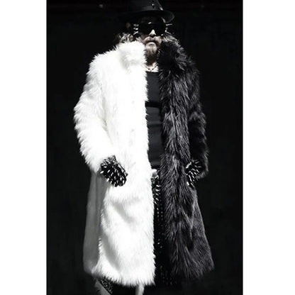 Winter new men's fur coat long fox fur coat casual warm jacket black and white colored windbreaker