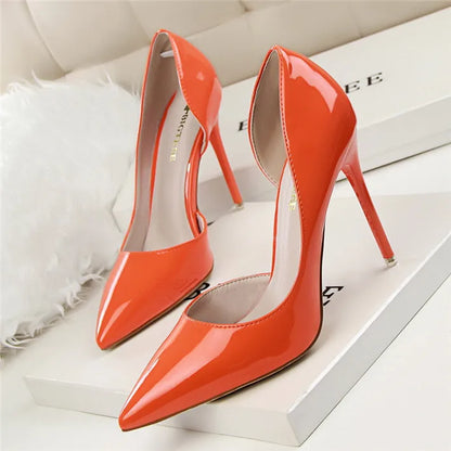 BIGTREE Shoes New Patent Leather Woman Pumps Pointed Stiletto Fashion Women Work Shoes Sexy Cut-Outs High Heel Shoe Ladies Party