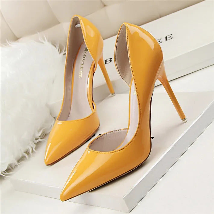 BIGTREE Shoes New Patent Leather Woman Pumps Pointed Stiletto Fashion Women Work Shoes Sexy Cut-Outs High Heel Shoe Ladies Party