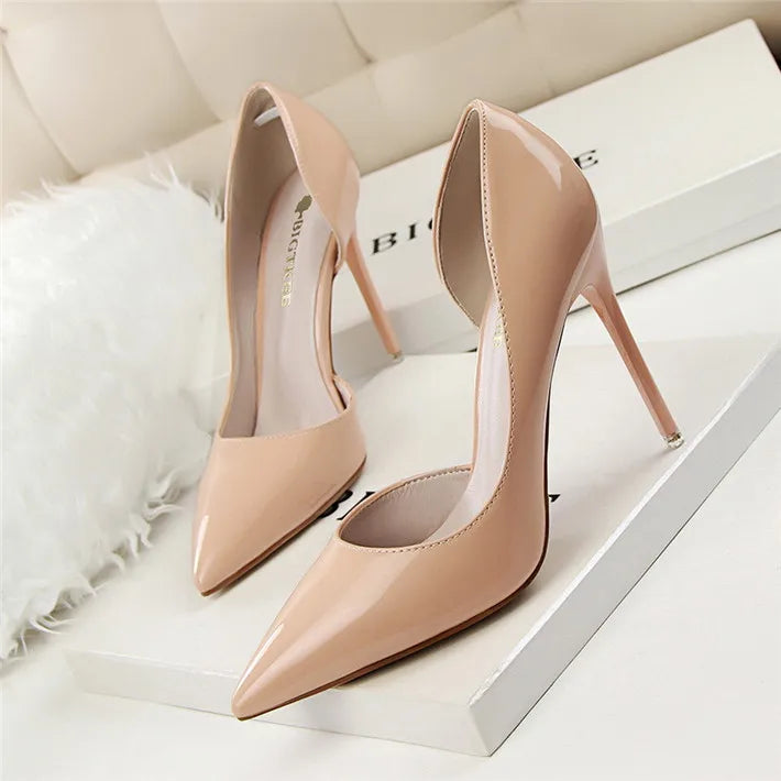 BIGTREE Shoes New Patent Leather Woman Pumps Pointed Stiletto Fashion Women Work Shoes Sexy Cut-Outs High Heel Shoe Ladies Party