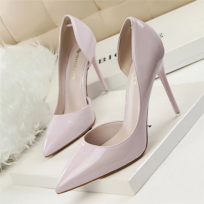 BIGTREE Shoes New Patent Leather Woman Pumps Pointed Stiletto Fashion Women Work Shoes Sexy Cut-Outs High Heel Shoe Ladies Party