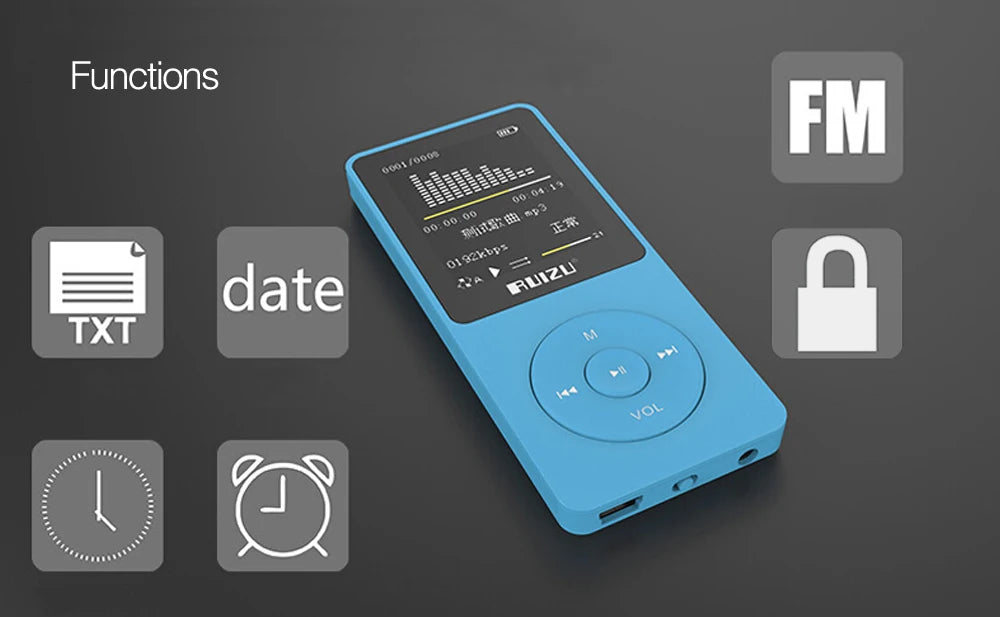 100% Original RUIZU X02  MP3 Player  With 1.8 Inch Screen Can Play 100 hours, 8gb With FM,E-Book,Clock,Data music player