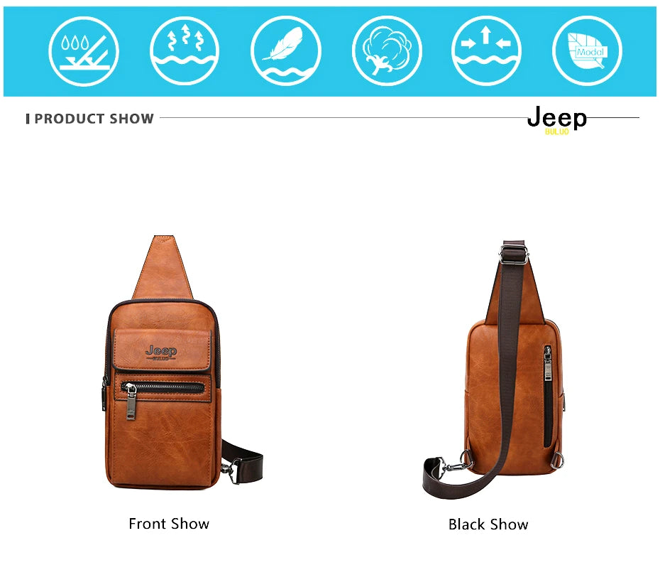 JEEP BULUO High Quality Split Leather Shoulder Crossbody Bag Men Chest Bags For Young Man Famous Brand Sling Bags