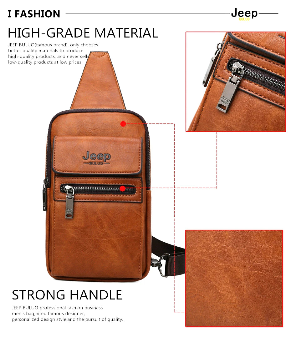 JEEP BULUO High Quality Split Leather Shoulder Crossbody Bag Men Chest Bags For Young Man Famous Brand Sling Bags